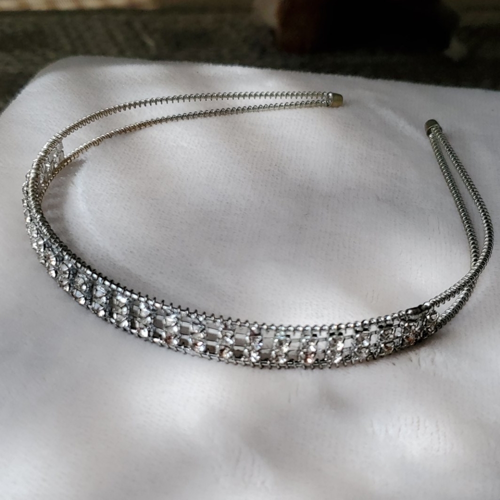 3 piece Headband Set Rhinestone Chain & Silver - Picture 2 of 5